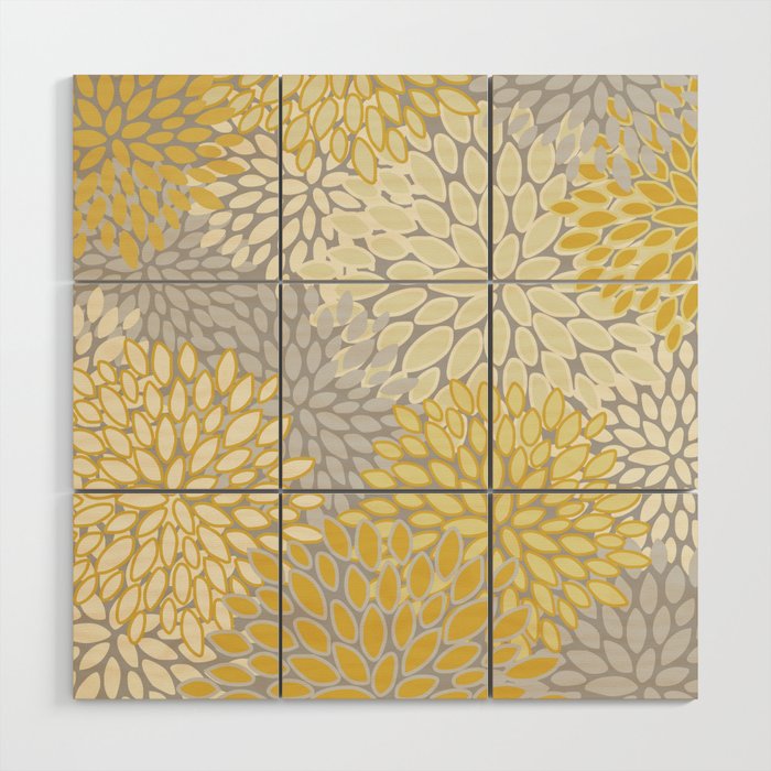 Floral Prints, Soft Yellow and Gray, Modern Print Art Wood Wall Art Gallery Image 1