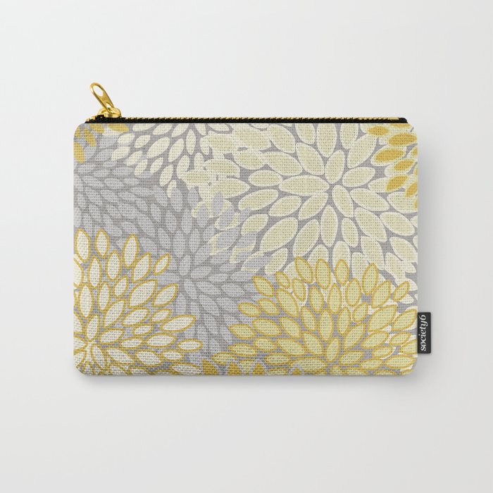 Floral Prints, Soft Yellow and Gray, Modern Print Art Carry All Pouch Gallery Image 1