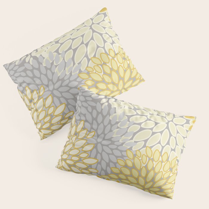 Floral Prints, Soft Yellow and Gray, Modern Print Art Pillow Sham Gallery Image 3