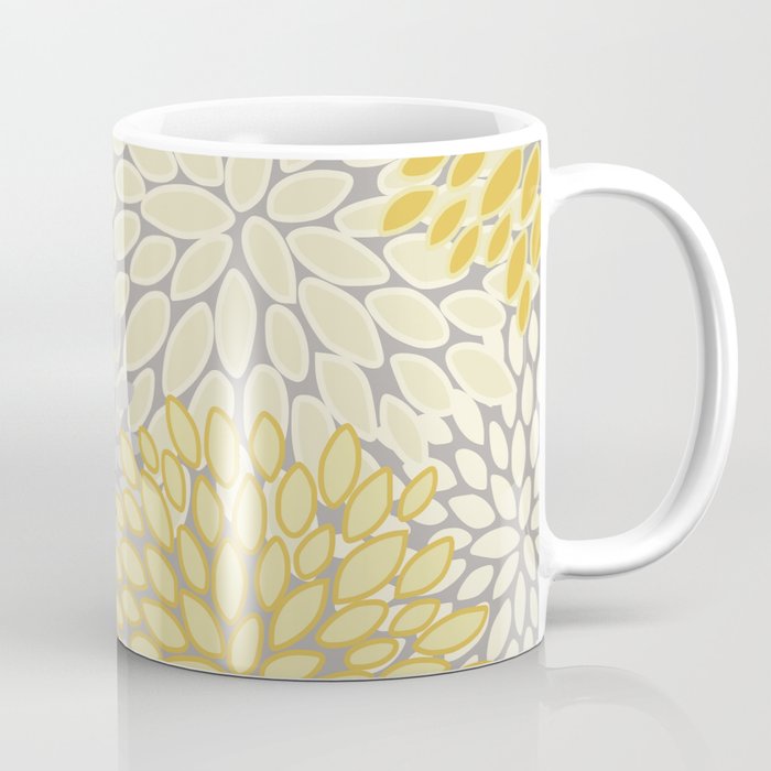 Floral Prints, Soft Yellow and Gray, Modern Print Art Coffee Mug Gallery Image 1
