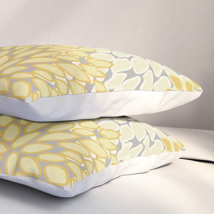 Floral Prints, Soft Yellow and Gray, Modern Print Art Pillow Sham Gallery Image 3