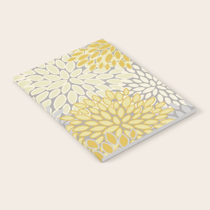 Floral Prints, Soft Yellow and Gray, Modern Print Art Notebook Gallery Image 1