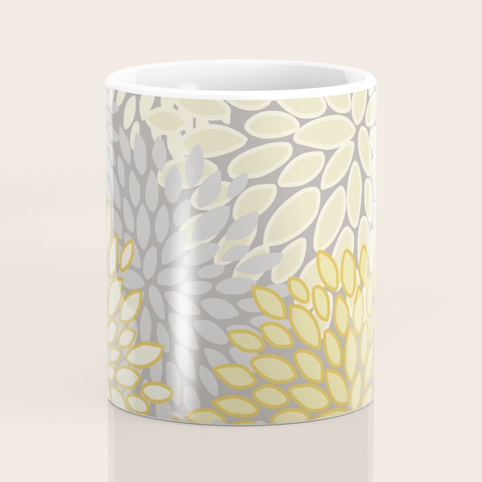 Floral Prints, Soft Yellow and Gray, Modern Print Art Coffee Mug Gallery Image 4