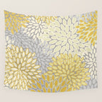 Floral Prints, Soft Yellow and Gray, Modern Print Art Wall Tapestry Gallery Image 4