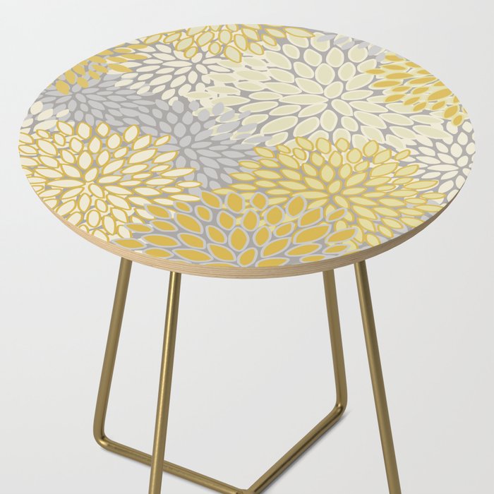 Floral Prints, Soft Yellow and Gray, Modern Print Art Side Table Gallery Image 2