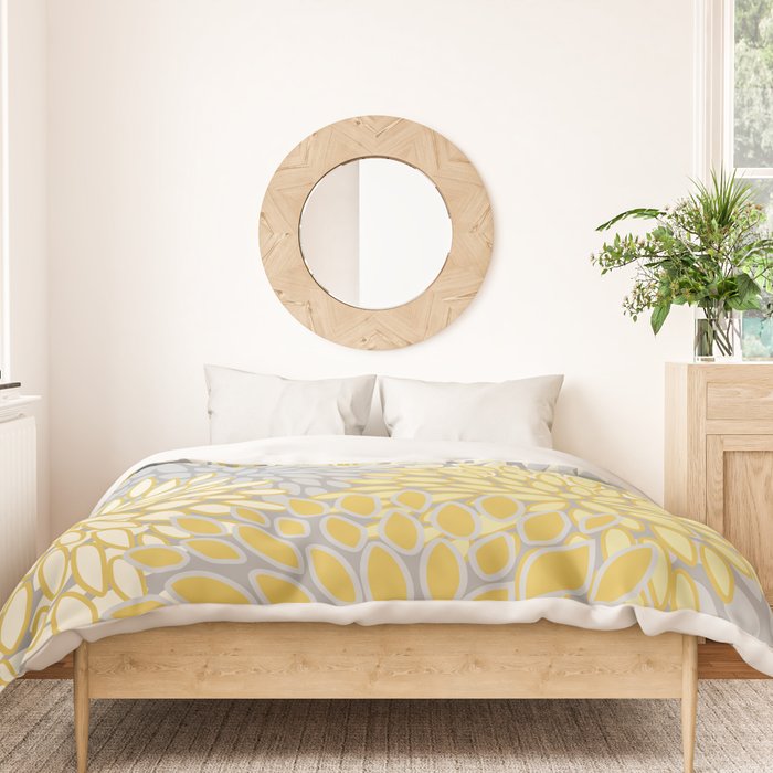 Floral Prints, Soft Yellow and Gray, Modern Print Art Duvet Cover Gallery Image 3