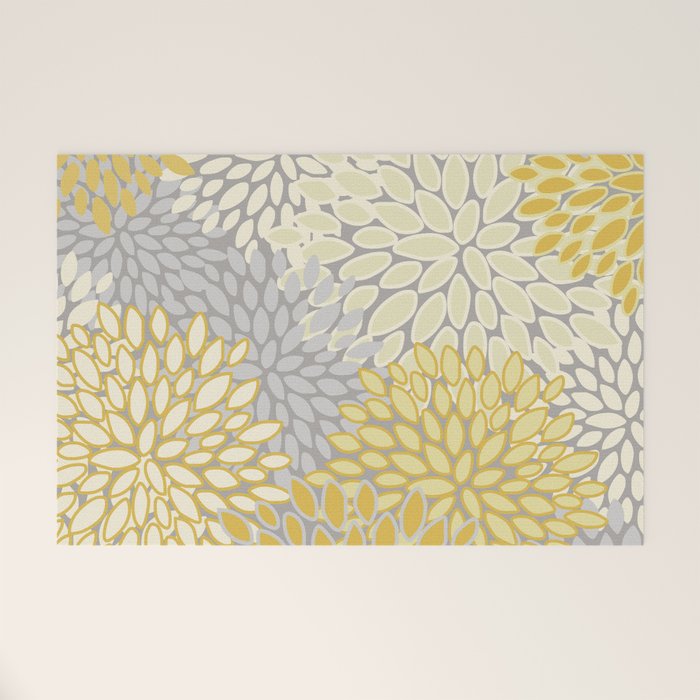Floral Prints, Soft Yellow and Gray, Modern Print Art Welcome Mat Gallery Image 1