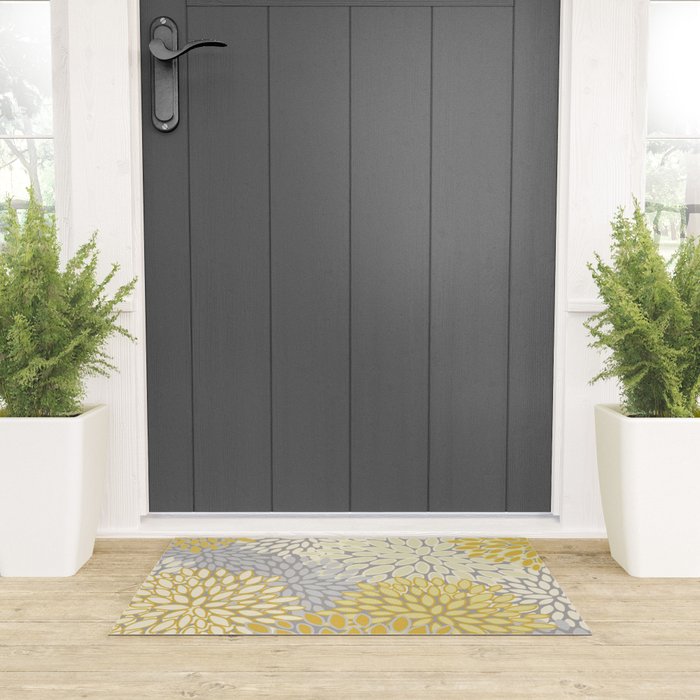 Floral Prints, Soft Yellow and Gray, Modern Print Art Welcome Mat Gallery Image 3