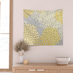 Floral Prints, Soft Yellow and Gray, Modern Print Art Wall Tapestry Gallery Image 2