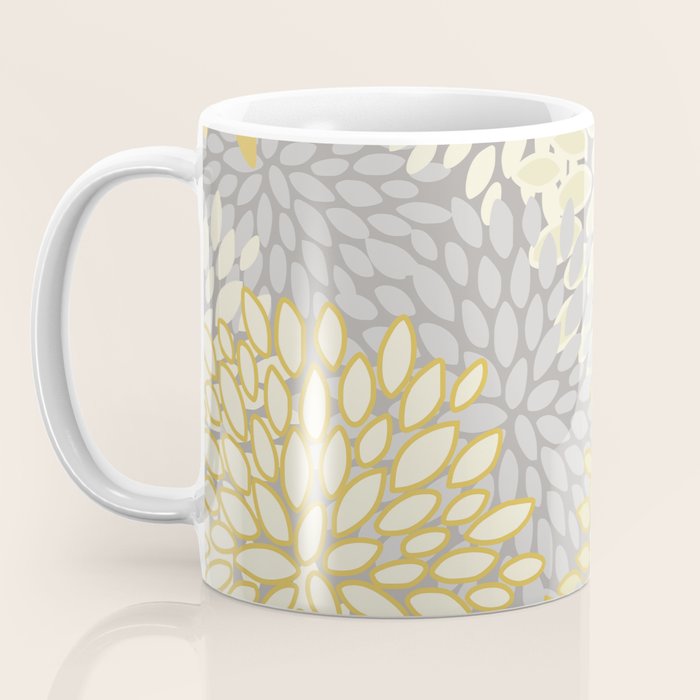 Floral Prints, Soft Yellow and Gray, Modern Print Art Coffee Mug Gallery Image 3