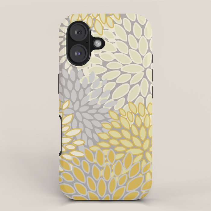 Floral Prints, Soft Yellow and Gray, Modern Print Art iPhone Case Gallery Image 1