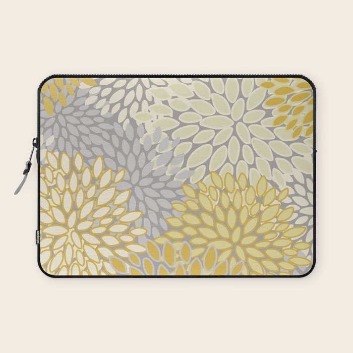 Floral Prints, Soft Yellow and Gray, Modern Print Art Laptop Sleeve Gallery Image 1
