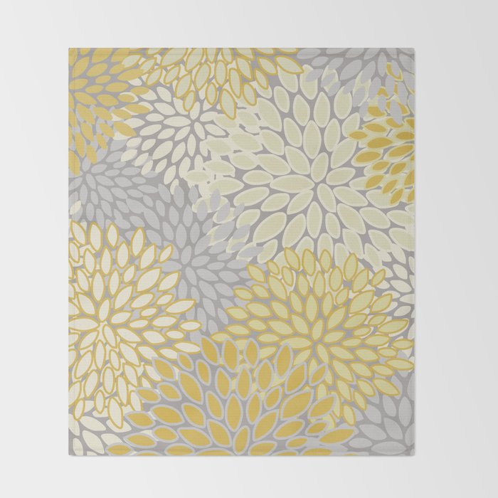 Floral Prints, Soft Yellow and Gray, Modern Print Art Throw Blanket Gallery Image 2