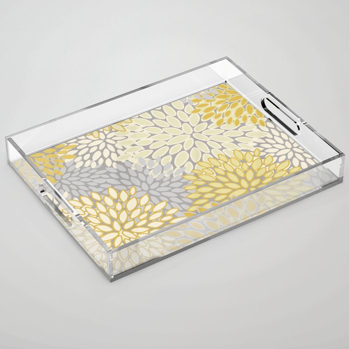 Floral Prints, Soft Yellow and Gray, Modern Print Art Acrylic Tray Gallery Image 1