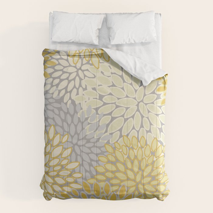 Floral Prints, Soft Yellow and Gray, Modern Print Art Comforter Gallery Image 1