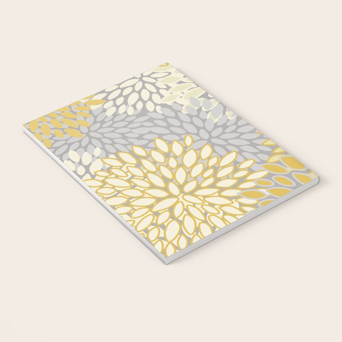 Floral Prints, Soft Yellow and Gray, Modern Print Art Notebook Gallery Image 3