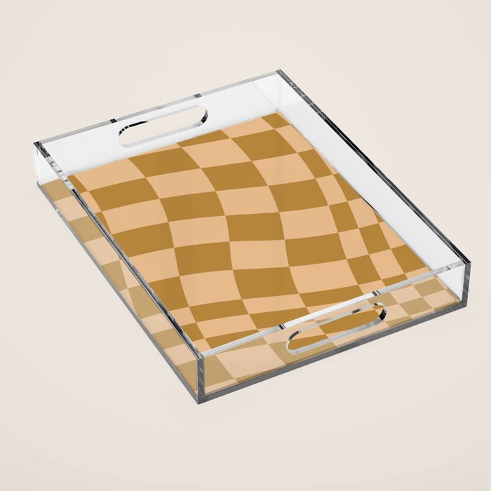 checked wave âÂ peach and gold Acrylic Tray Gallery Image 1