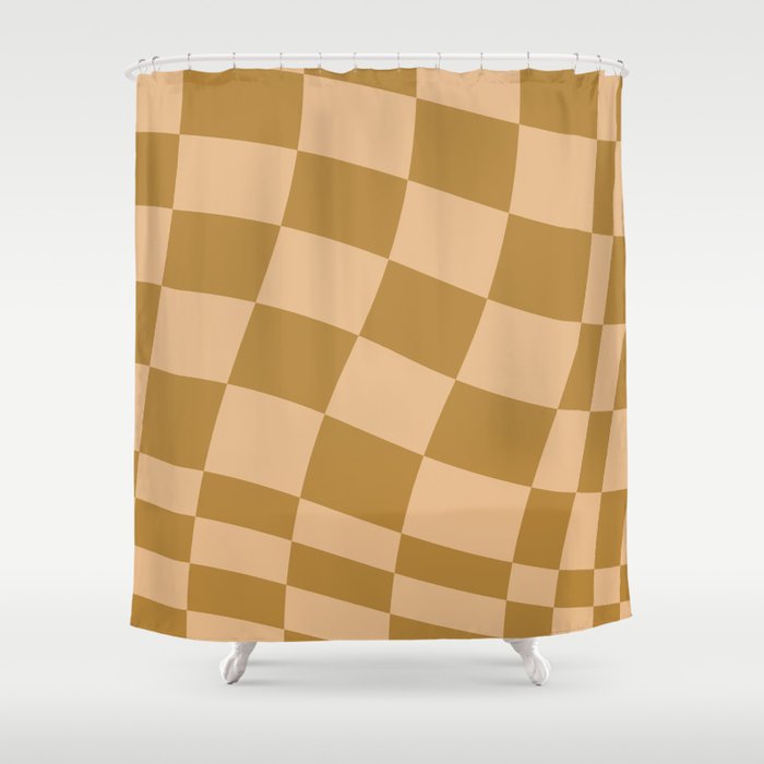 checked wave âÂ peach and gold Shower Curtain Gallery Image 1