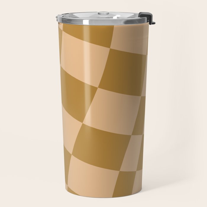 checked wave âÂ peach and gold Travel Mug Gallery Image 2