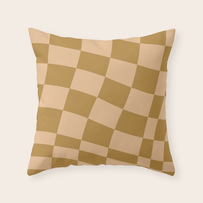 checked wave âÂ peach and gold Throw Pillow Gallery Image 1