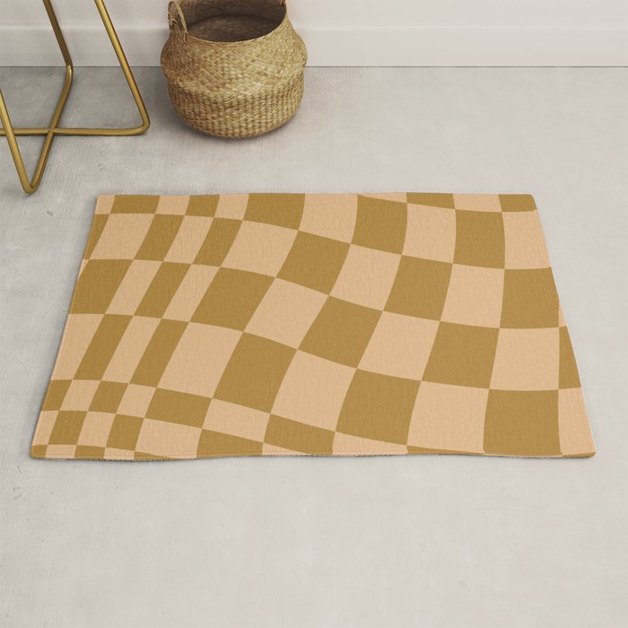 checked wave âÂ peach and gold Rug Gallery Image 1