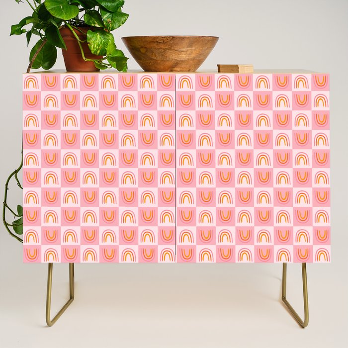 Rainbow Checkered Print Credenza Gallery Image 1
