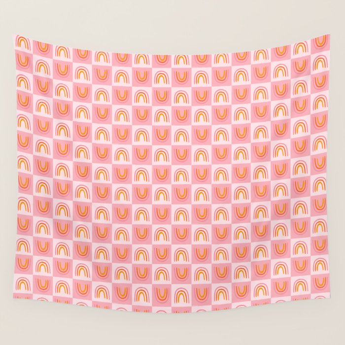Rainbow Checkered Print Wall Tapestry Gallery Image 1