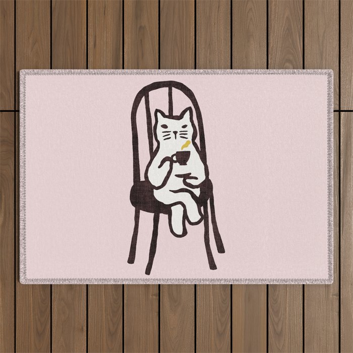Tea time with cat Outdoor Rug Gallery Image 1