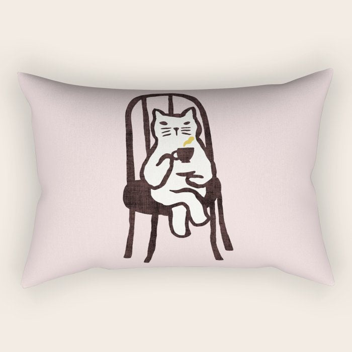 Tea time with cat Rectangular Pillow Gallery Image 1