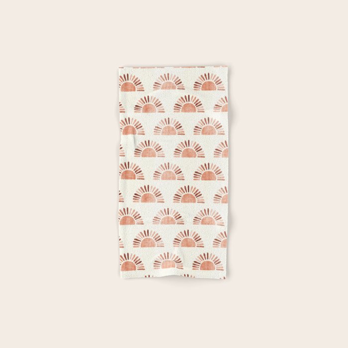 block print suns - multi colored terra cotta Bath Towel Gallery Image 1