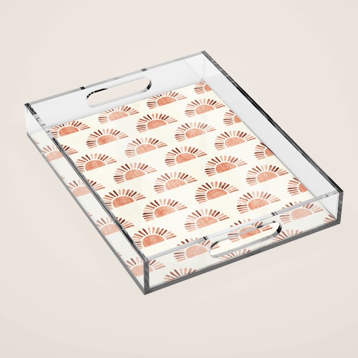 block print suns - multi colored terra cotta Acrylic Tray Gallery Image 1