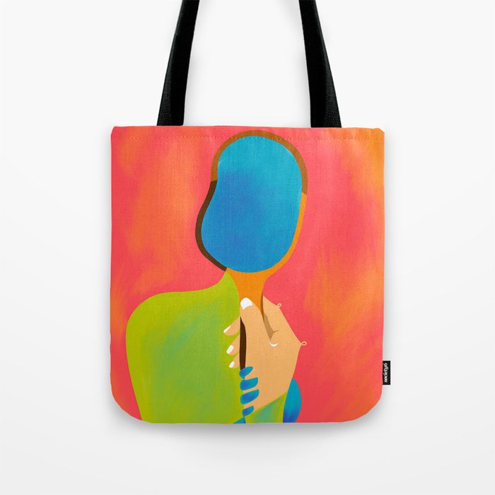 The One To Hold a Mirror Up To Me, Abstract Human Expression, Introspection Mindfulness Retrospection, Hand Body Maximalism Eclectic, Bohemian Contemporary Modern Painting Tote Bag Gallery Image 1