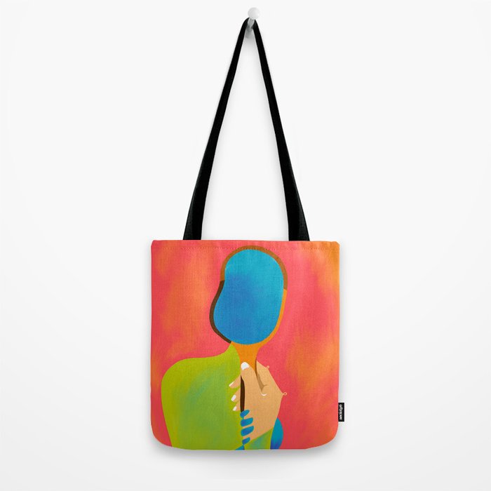 The One To Hold a Mirror Up To Me, Abstract Human Expression, Introspection Mindfulness Retrospection, Hand Body Maximalism Eclectic, Bohemian Contemporary Modern Painting Tote Bag Gallery Image 2
