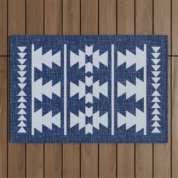 Southwestern Pattern 128 Indigo Blue Outdoor Rug Gallery Image 1