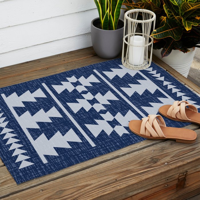 Southwestern Pattern 128 Indigo Blue Outdoor Rug Gallery Image 2