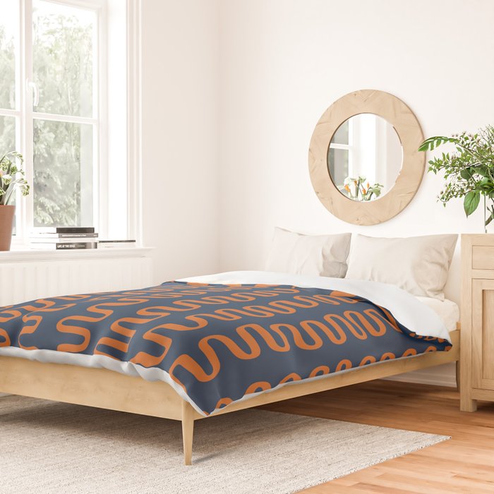 Abstract Shapes 268 in Navy Blue and Orange (Snake Pattern Abstraction) Duvet Cover Gallery Image 2