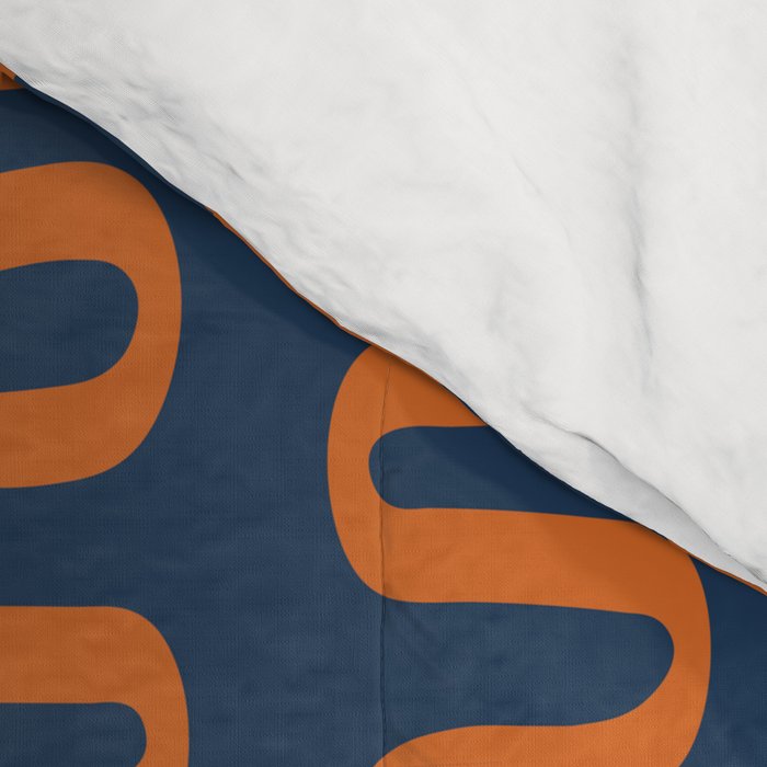 Abstract Shapes 268 in Navy Blue and Orange (Snake Pattern Abstraction) Comforter Gallery Image 4