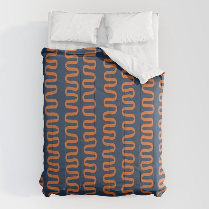 Abstract Shapes 268 in Navy Blue and Orange (Snake Pattern Abstraction) Comforter Gallery Image 1
