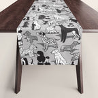 Geometric sweet wet noses // grey background black and white dogs Table Runner Gallery Image 1