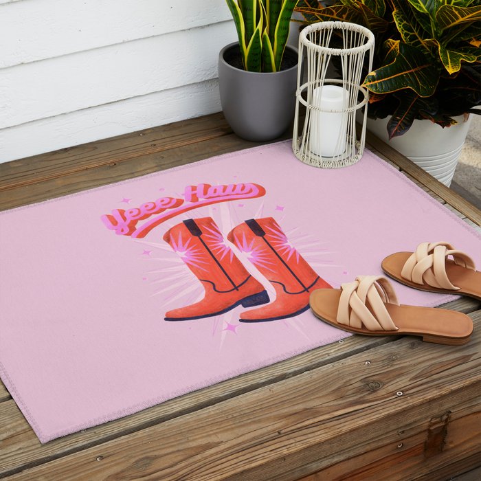YEEE HAW Cowgirl Boots Outdoor Rug Gallery Image 2
