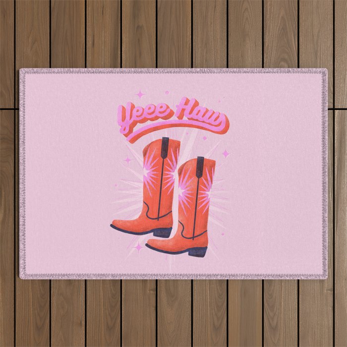 YEEE HAW Cowgirl Boots Outdoor Rug Gallery Image 1