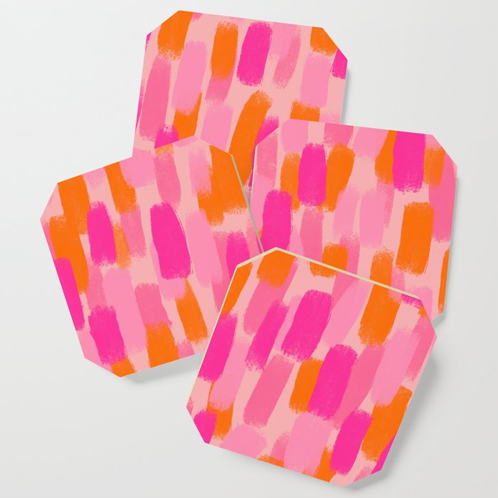 Abstract, Paint Brush Effect, Orange and Pink Coaster Gallery Image 1