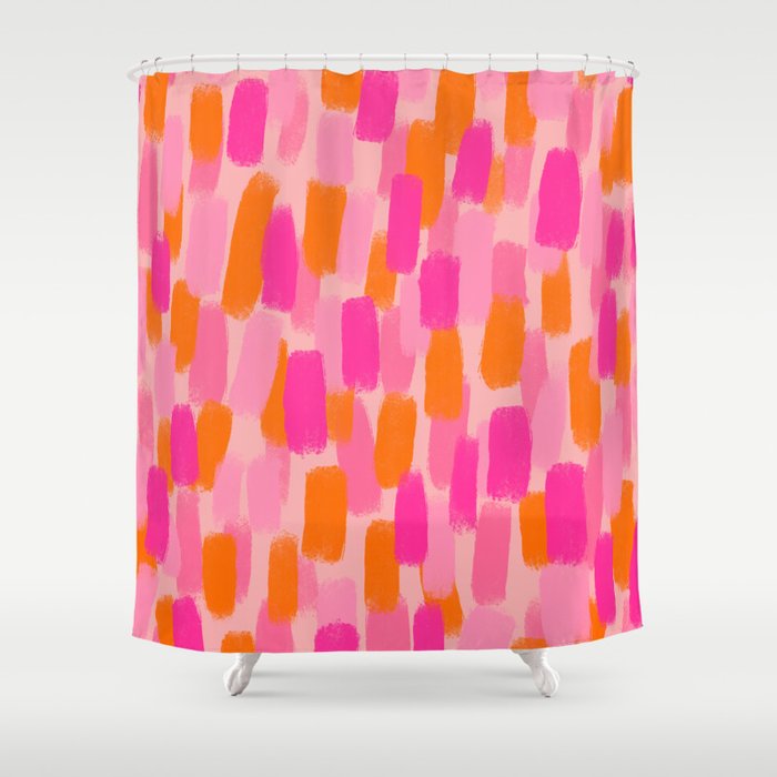 Abstract, Paint Brush Effect, Orange and Pink Shower Curtain Gallery Image 1