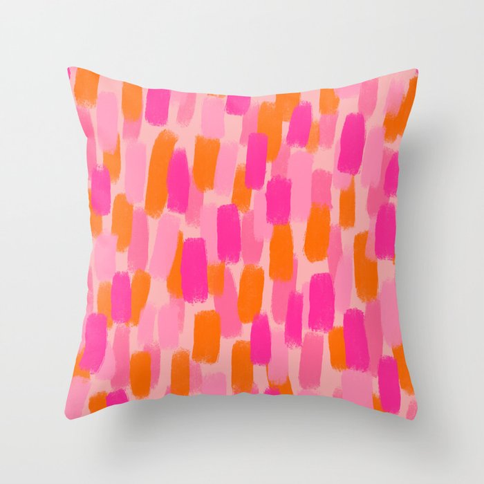 Abstract, Paint Brush Effect, Orange and Pink Throw Pillow Gallery Image 6