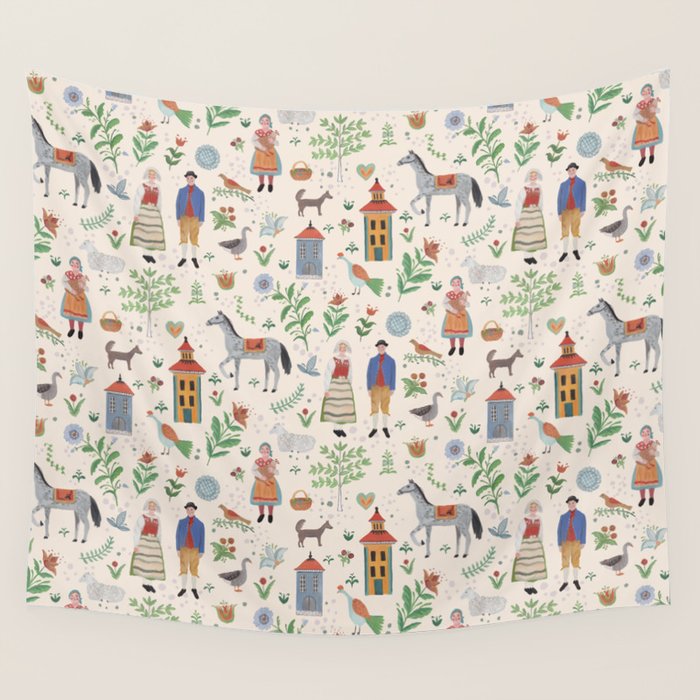 Swedish Folk Art Wall Tapestry Gallery Image 1