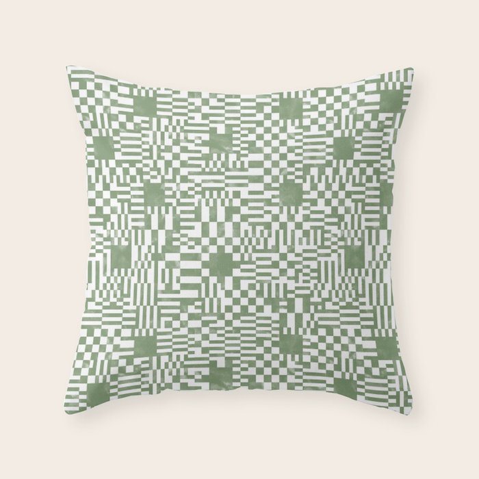 Green Op Art Vibes Throw Pillow Gallery Image 1