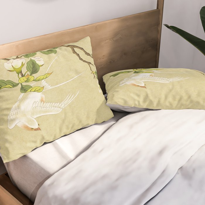 Pear blossoms and white swallow Type A: Minhwa-Korean traditional/folk art Pillow Sham Gallery Image 2
