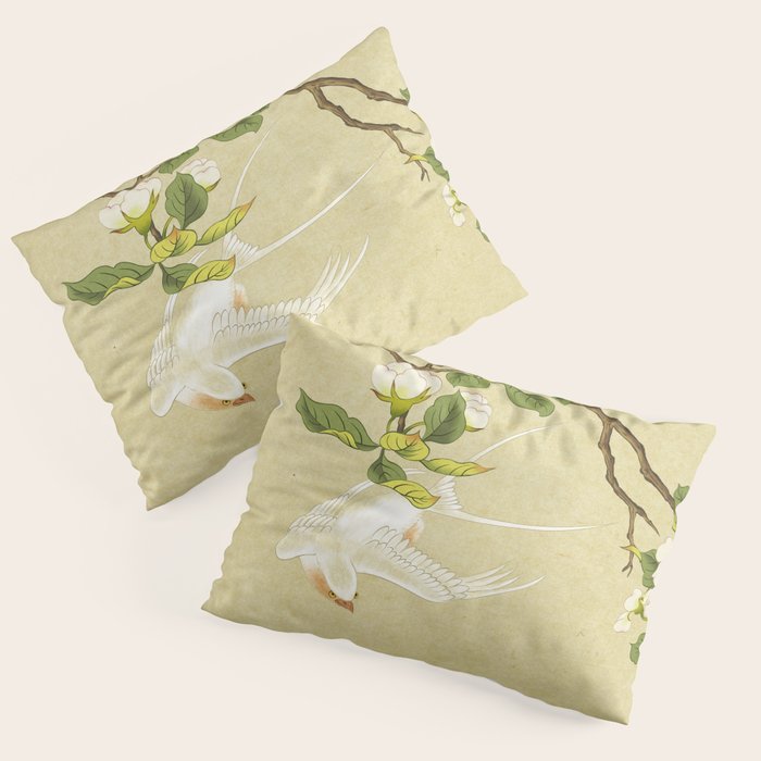 Pear blossoms and white swallow Type A: Minhwa-Korean traditional/folk art Pillow Sham Gallery Image 3