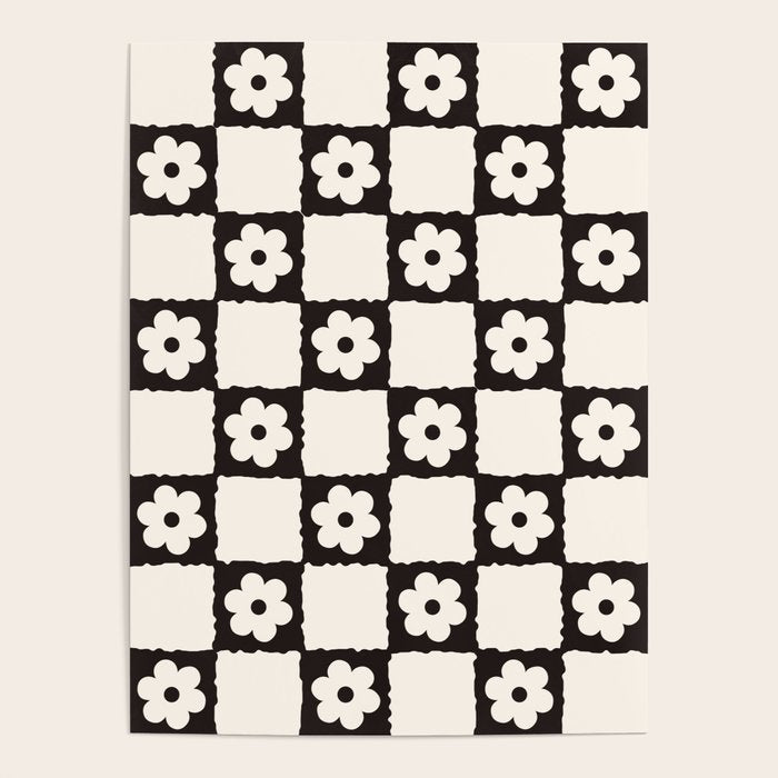 Retro Flower Checker in Black&White Poster Gallery Image 1