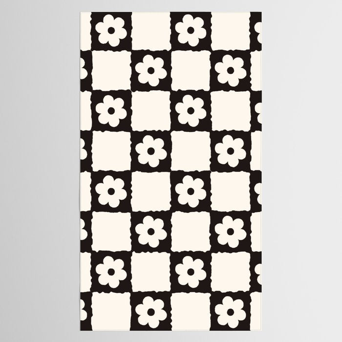 Retro Flower Checker in Black&White Tablecloth Gallery Image 2